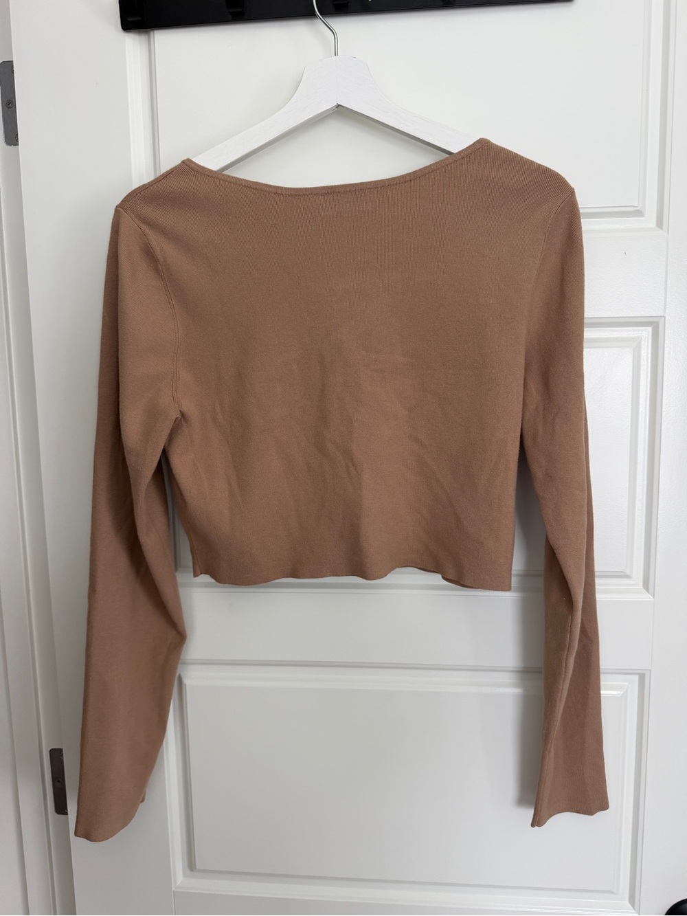 Sunday Best Cropped Button-Front Long Sleeve Top - Camel - Picture 2 of 4